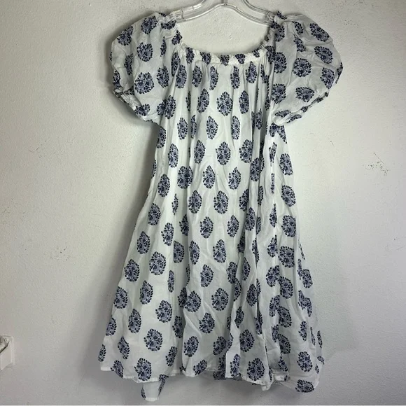 Crew Cuts J.Crew girls Dress Girls 10 indigo blue white puff sleeves batik print - Picture 8 of 13